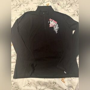 Raw Threads Black Quarter-Zip Sweatshirt with Pink and White Design